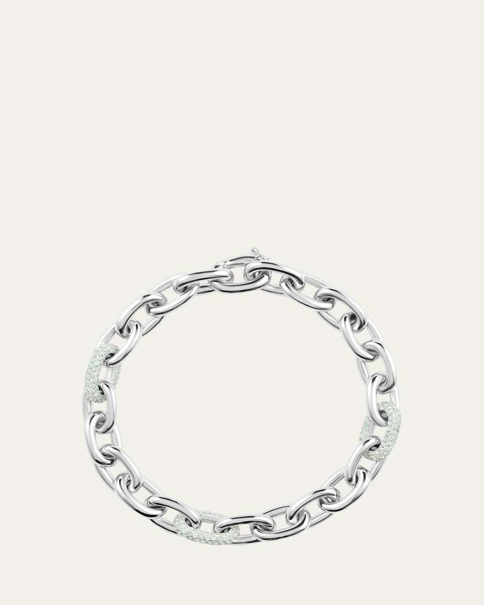 14K Gold Tri Pave Diamond ID Stud Link Bracelet